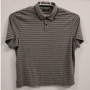 Roundtree & Yorke Men's Polo Shirt Size XL Gray/Black Stripes w/Contrast Collar